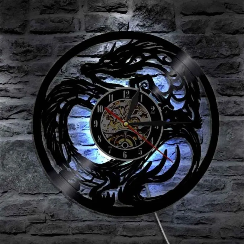 Relógios de parede Dragão Arte Relógio Bateria Operado Design Moderno Registro com Lâmpada LED Casa Sala de Estar Decoration256K