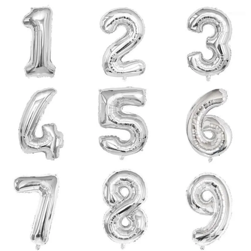 Decorazione per feste Palloncino con numeri in lamina d'argento da 32 pollici Prima bambina Decorazioni di compleanno per bambini 1 ° 1 2 3 4 5 6 7 8 9 10 30 40 anni 307p