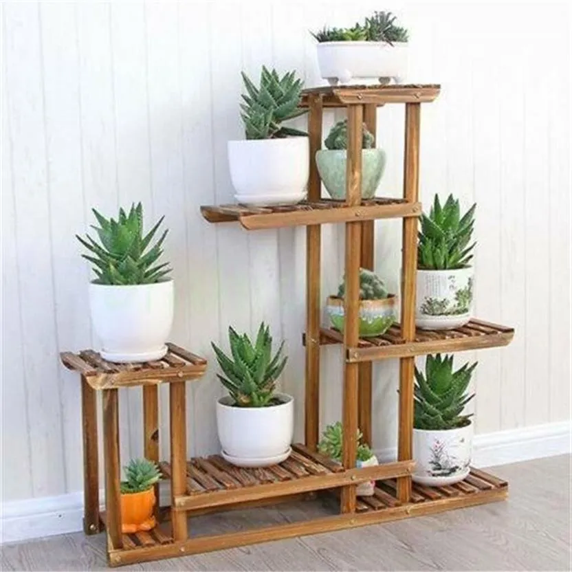 Yonntech Multi Tier Flower Plant Holder Stand Rack Wood Shelves balcony flower rack Plant stand Garden Bonsai Display Shelf C0125267Y