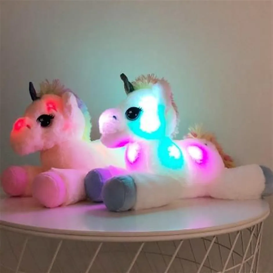 40cm LED Unicorn Plush Toys Light Up Stuffed Animals Unicorn Cute Luminous Horse Soft Doll Toy For Kid Girl Xmas Birthday Gift291h
