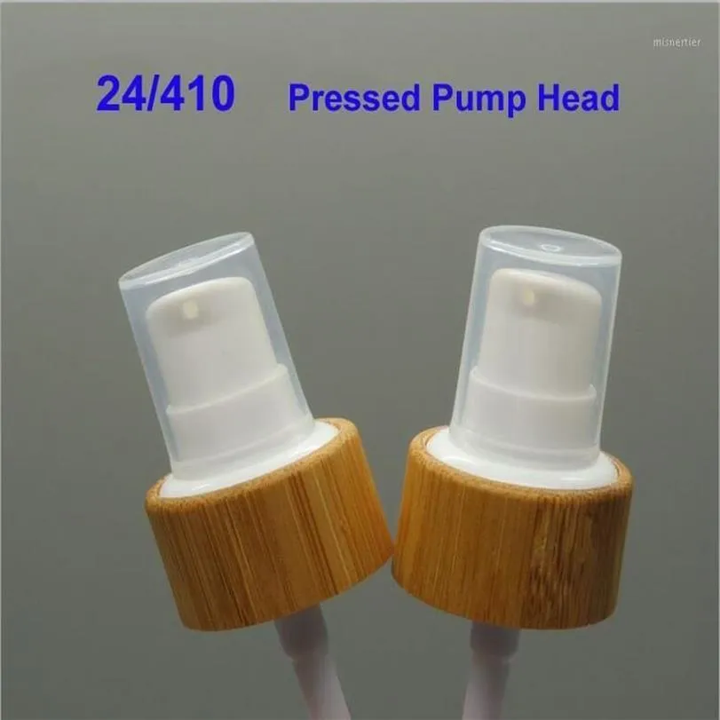 50pcs100 st 24 410 kosmetisk lotion emulsion pumphuvud mössa bambu kosmetisk pressat pumplock för schampoflaskor grädde huvud1312w