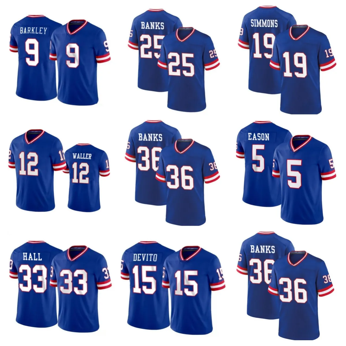 Men's New''York''Giants''Darren Waller Jacob Eason Deonte Banks Blue Classic Stitched Jersey