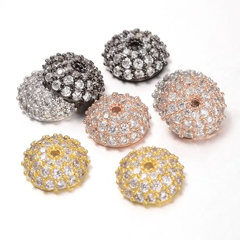 Bangle 20st/Lot 8mm 11mm Zirconia Bead Caps för smycken Making Charms Armband Gold Rose Flower Spacer Pärlor