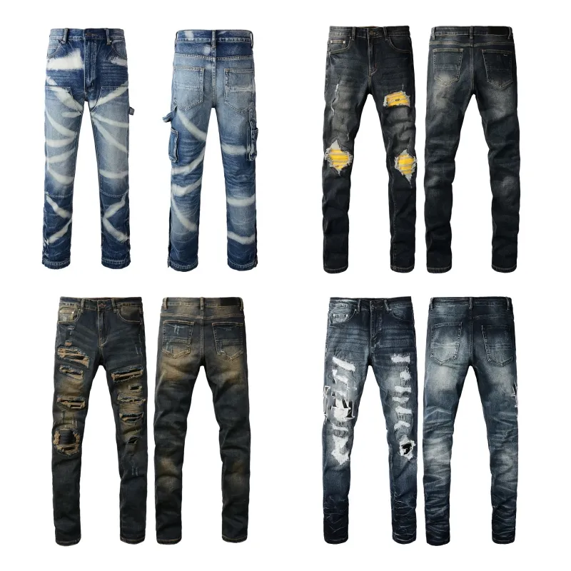 jeans viola firmati jeans da uomo moda hip-hop cerniera lavabile lettera jeans moda retrò design da uomo moto ciclismo jeans slim taglia 28-40.888