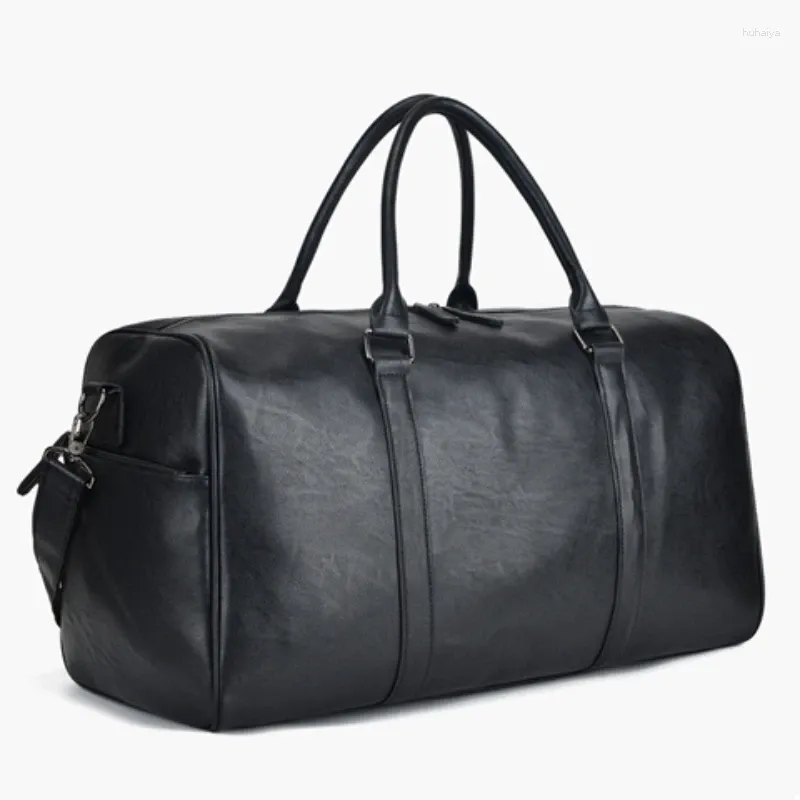 Duffel Bags Preto PU Moda Viagem Zipper Grande Capacidade Simples Viagem de Negócios para Homens 2024 Alta Qualidade Clássico Versátil