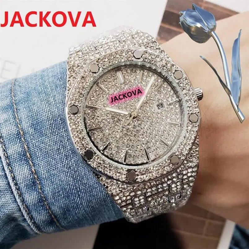 Montre à strass pour hommes, diamants ciel, 42mm, mouvement à Quartz, horloge, solide, bracelet en acier inoxydable, président Premium Cri2309