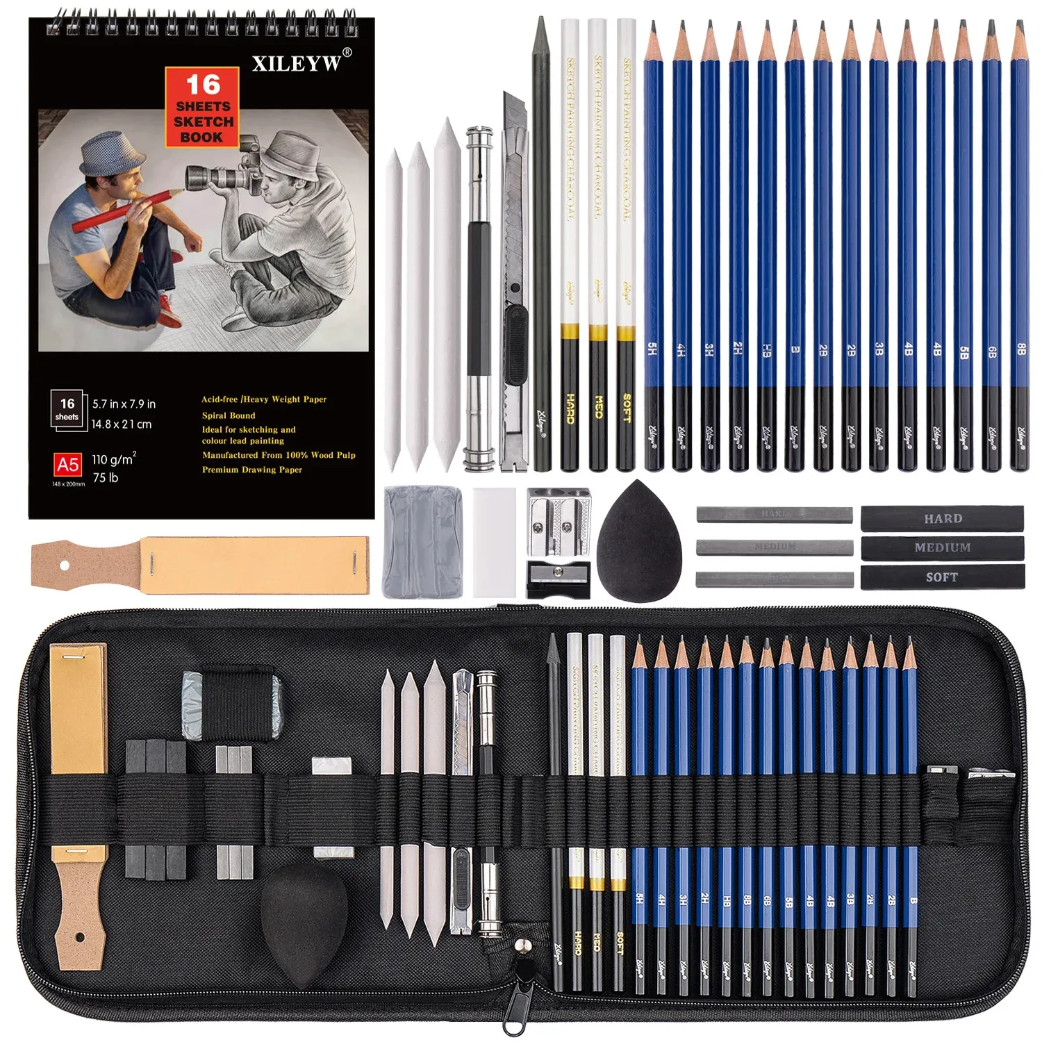 Suprimentos 37pcs conjunto de lápis de esboço profissional kit de desenho de lápis de madeira sacos de lona para pintor escola estudantes materiais de arte