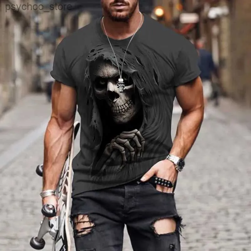 T-shirt da uomo estive Nuove magliette da uomo girocollo T-shirt 3d teschio con stampa grafica T-shirt manica corta moda casual sciolto Abbigliamento uomo Q240130