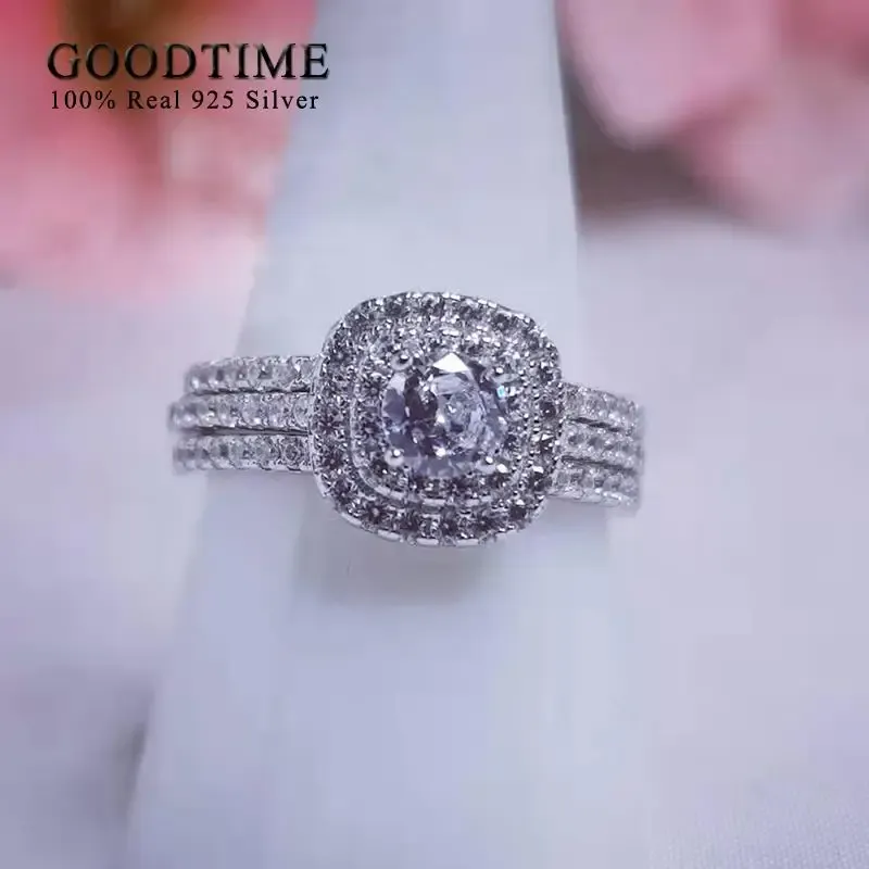 Rings Noble 3 Pcs Wedding Bridal Ring Set Pure 100% Sterling Sier Zircon Engagement Ring Jewelry Anniversary Gift for Women