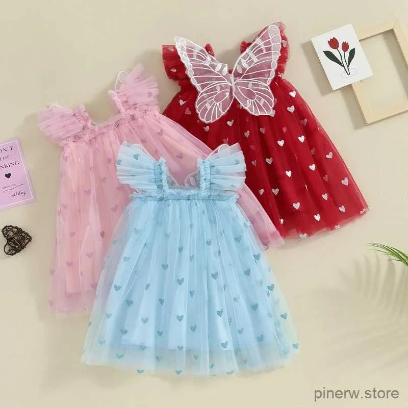 Robes de fille Été Enfants Filles Tulle Robe Brillant Coeur Imprimer Enfant Fille Fête D'anniversaire Robe Sling Vêtements Décontractés Robes De Princesse