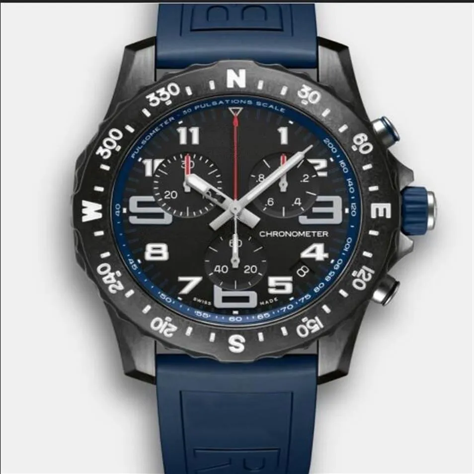 Nouveautés Montre homme quartz chronomètre montres en acier inoxydable cadran noir homme chronographe montre-bracelet 48mm bracelet en caoutchouc 266-2242b