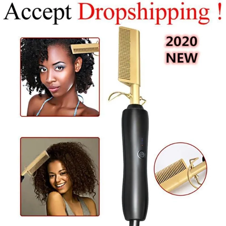 450F High Heat Ceramic Comb Wet Dry Use Hair Straightener Iron Comb Electric Environmentally Friendly Gold New Hairbrush1276Y