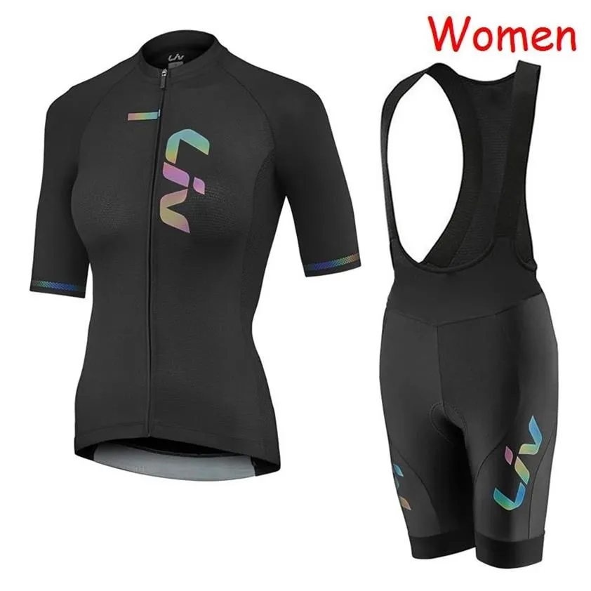 2021 Summer LIV Team Cycling Jersey Bib Shorts Set Womens korta ärmar Bike Uniform Breattable Quick Dry Mountain Bicycle Clothi1767