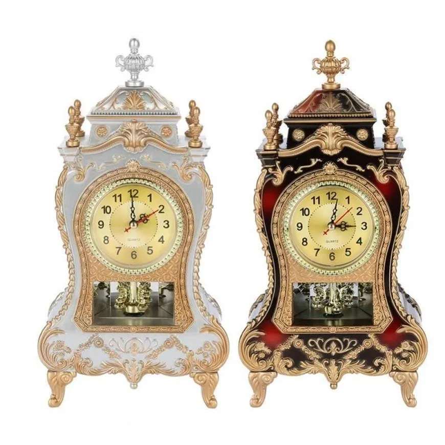 Desk Alarm Clock Vintage Clock Classical Royalty Sitting Room TV Cabinet Desk Imperial Furnishing Creative Sit Pendulum Clock Y200164J
