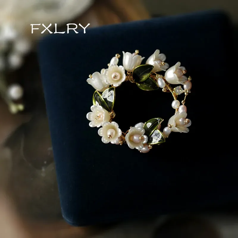 Brooches FXLRY Original Handmade Natural Pearl Elegant Lily Of The Valley Flowers Brooch Sweater Pin For Women Jewelry