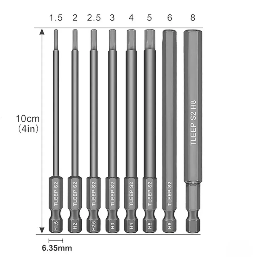 Jeu de forets de 100mm, 8 pièces, clé à tête hexagonale, douille de tournevis, 14 tiges métriques, outils en acier allié 240123