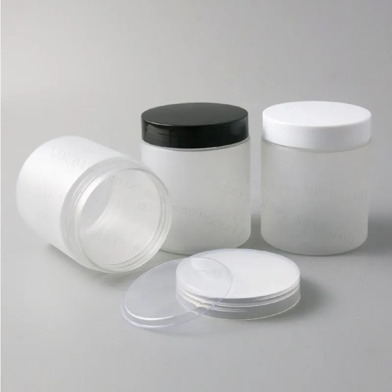 20 x 250g 250ml Frost PET Jars Recipientes com tampas de plástico parafuso 250cc 833oz Vazio Transparente Creme Embalagem Cosmética Xqtkt