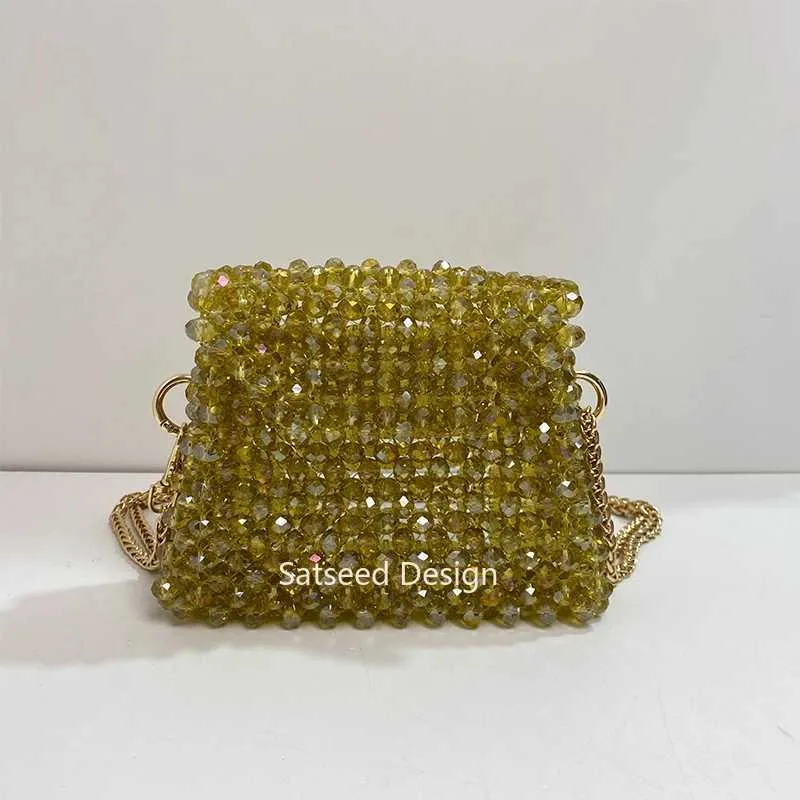 Borse da sera Borsa con perline di cristallo Borse a tracolla da donna fatte a mano Catena di metallo Borsa da sera di lusso per feste 2024 Nuovo stile estivo Blingbling Personalizzabile