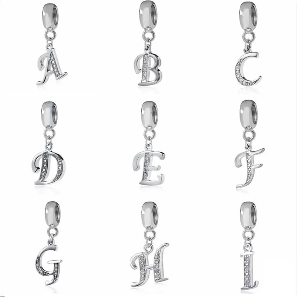 Breloques en forme de lettres pour bracelets européens, collier authentique en argent sterling 925, pendentif A-Z, perles, accessoires de l'alphabet à faire soi-même, 307I