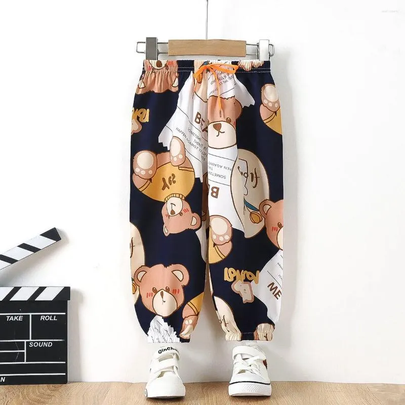 Calças harem calças estilo verão pele macia solta desenhos animados animais impressão bebê unissex pijama fino comprimento total das crianças