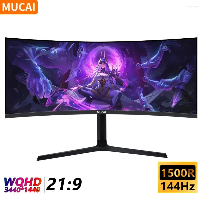 Cal 144 Hz monitory MVA Zakrzywiony ekran WQHD Pulpit szeroki wyświetlacz 21: 9 Komputer gier LED 1500R DP/3440 1440