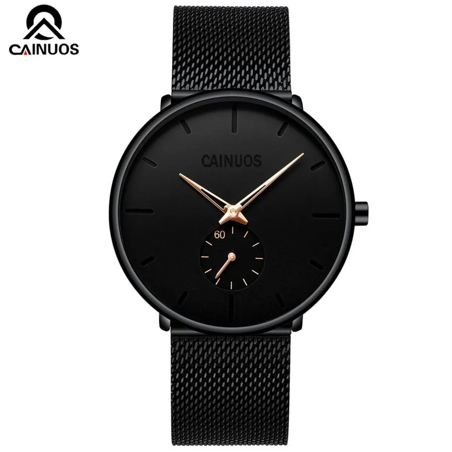 Cainuos moda męskie zegarki Top kwarcowy zegarek mężczyzn Casual Slim Mesh Steel Waterproof Sport Watch Relogio Masculino2100