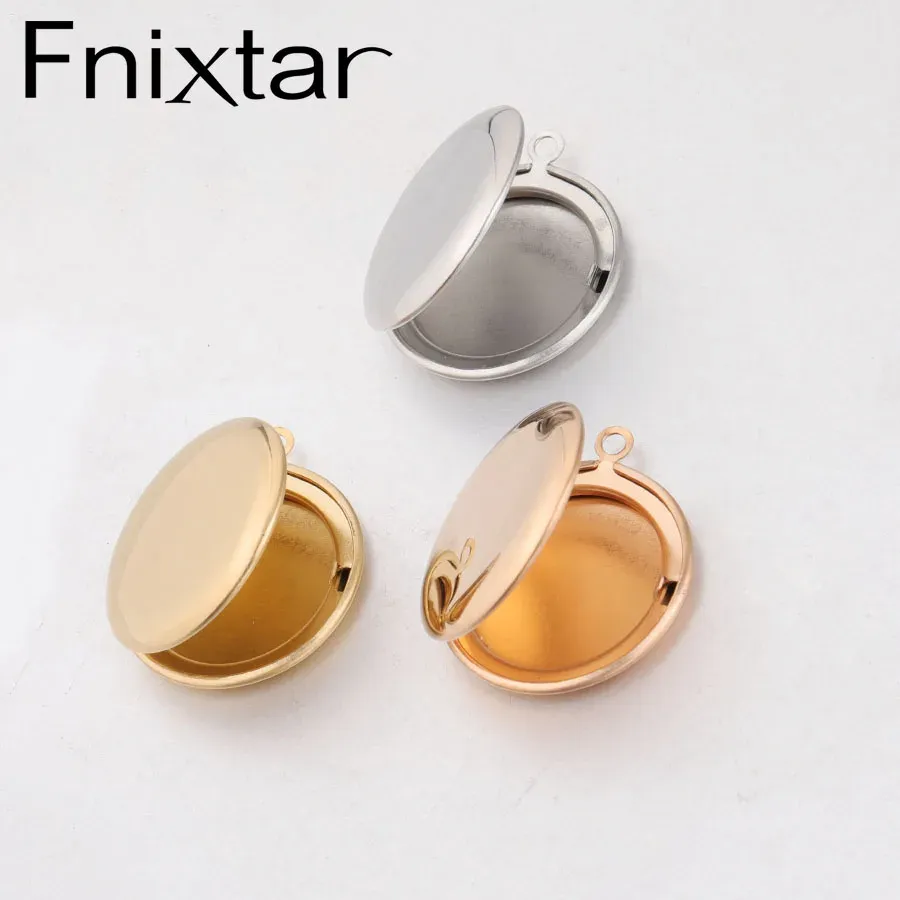 charms Fnixtar 20Pcs 30*27mm Mirror Polish Round Photo Locket Charms Stainless Steel Photo Picture Locket For DIY Jewelry Making