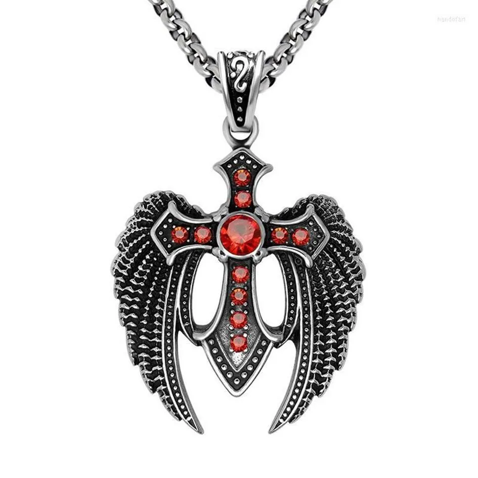Pendant Necklaces MIQIAO Stainless Steel Titanium Red Zircon Gothic Eagle Vintage Collar Chains Necklace For Men Women Jewelry Gif232L