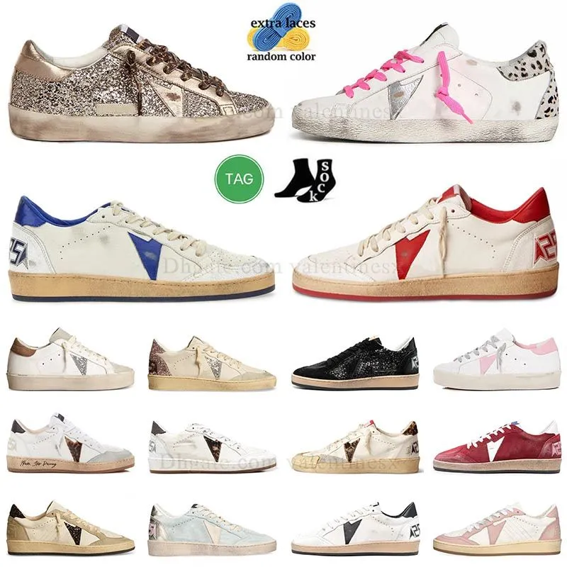 2024 Luxurys gouden ontwerper sneakers roze loafers casual schoenen leer lederen Italië vuile oude schoenmerken vrouwen mannen superster ball star trainers groot formaat us12 platform