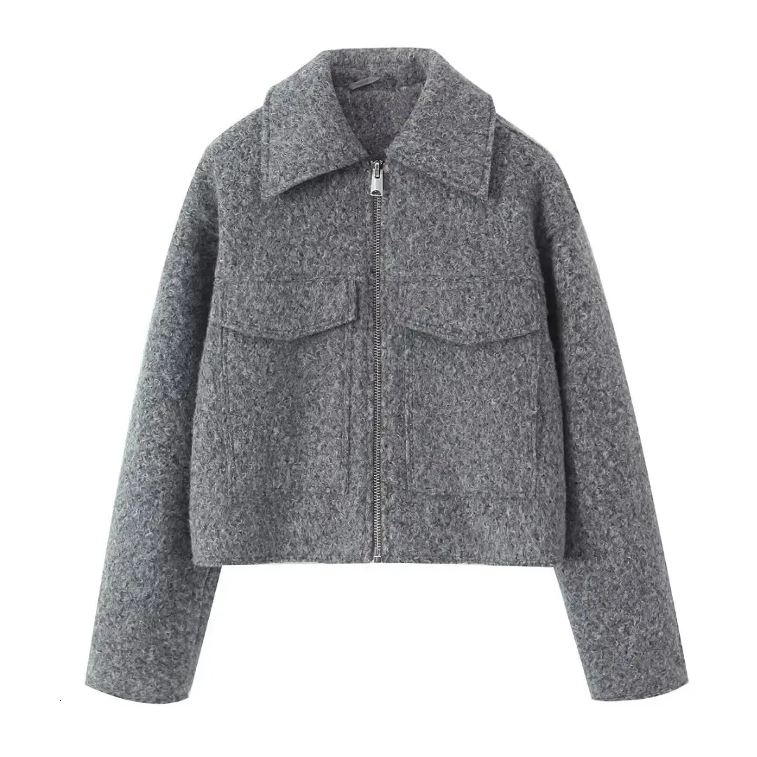 Tweed Cropped Zip Jacket | Oversize Soft Coat for Women | Casual