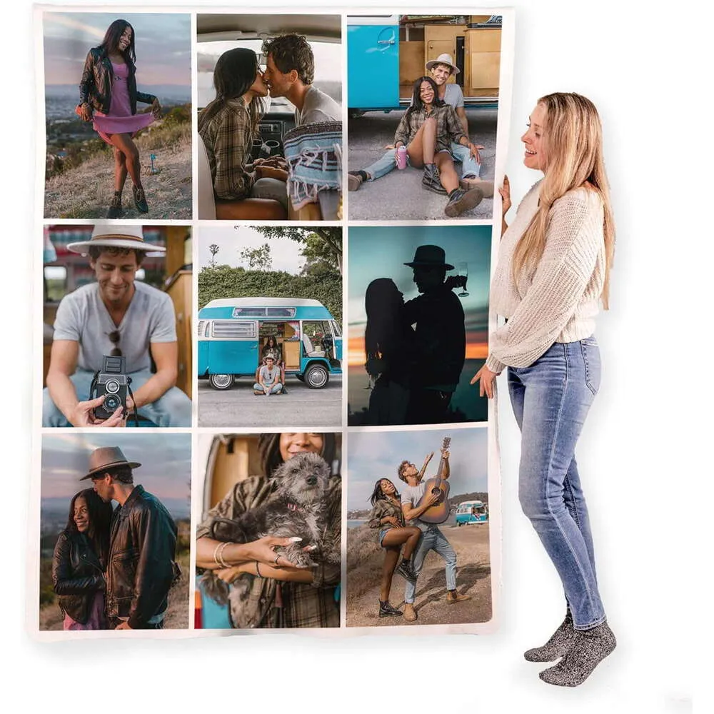 Couverture personnalisée avec photos et texte entièrement personnalisable avec vos photos et messages, jeté en polaire Sherpa doux X