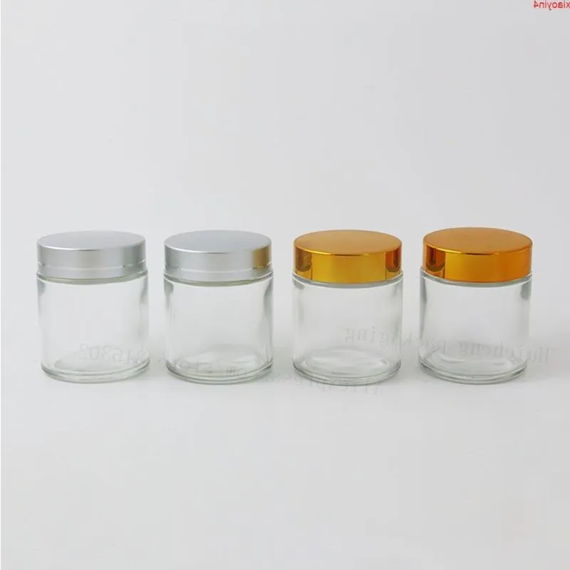 12 x 80g Travel Empty Facial Cream Glass Jar 1/3oz Cosmetic Make up Sample Container Emulsion Refillable Pot Silver Gold Lidhigh qualti Fipo