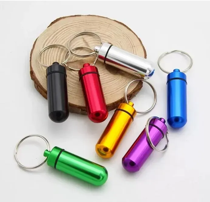 Waterproof Keychain Aluminum Pill Box Case Keychains Bottle Cache Holder Container keyring Medicine package Health Care