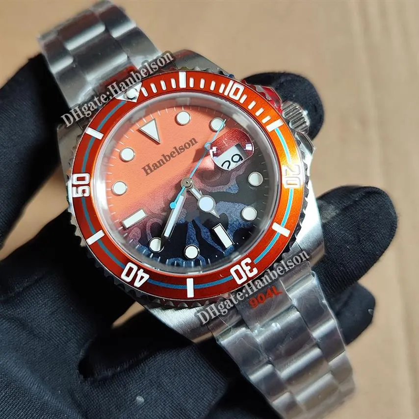 Мужские часы 40 мм с автоматическим механизмом Сапфировое стекло Оранжевый безель Светящийся градиентный циферблат Винт Корона Металлический ремешок Скользящая пряжка Wrist274C
