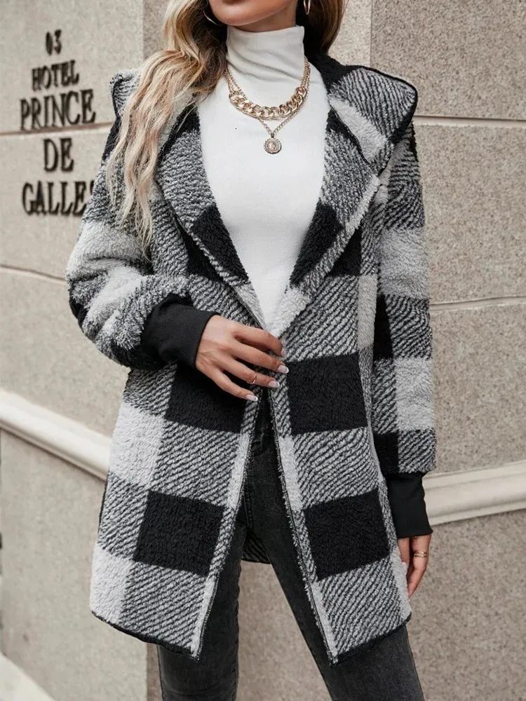 Elegante Plaid Flanel Jasje Vrouwen Herfst Winter Mode Lange Mouw Vest Jassen Casual Losse Jassen Dames 240125