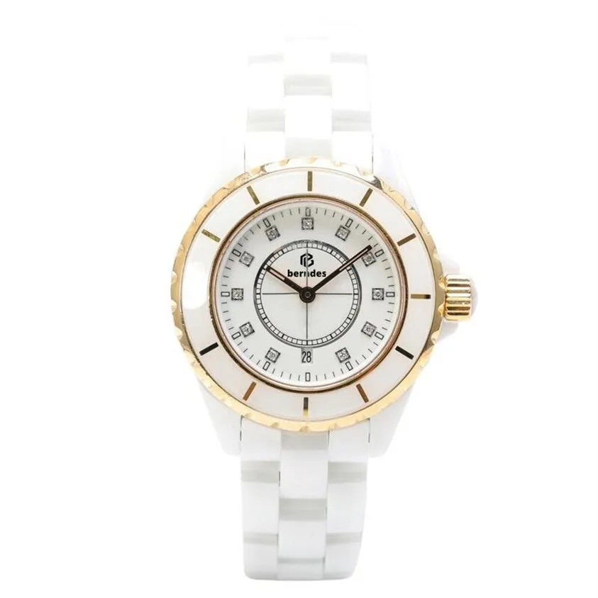 Ladies Fashion Elegant Watch Famous Designer för att skapa vit och svart keramisk tillverkning Diamond Inlagd Glow-in-the-Dark Funct250a