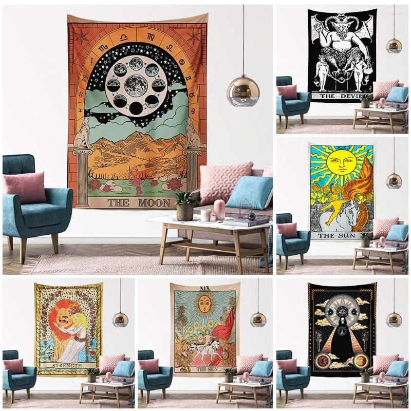 Wandteppiche, Tarot-Wandteppich, ästhetische Raumdekoration, Hippie-Sonne und Mond, Mandala, Hexereizubehör, große Wand, Schlafzimmerdekoration, Zuhause