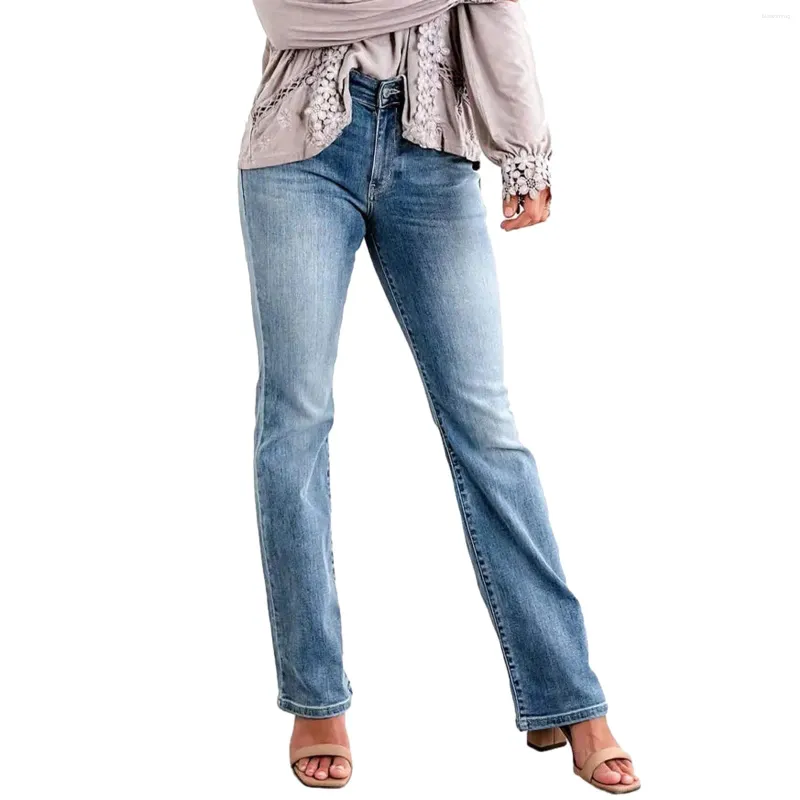 Jeans pour femmes grande taille décontractée vintage étirement étiré denim polyvalent pantalon long fashion haute taille mince skinny évasé