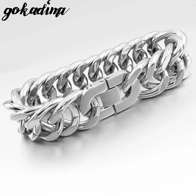 Bracelets GOKADIMA 22CM 22MM Huge Bracelet Rock Metal For MEN High Quality Cut Jewelry Stainless Steel Cool Gift For Boyfriend