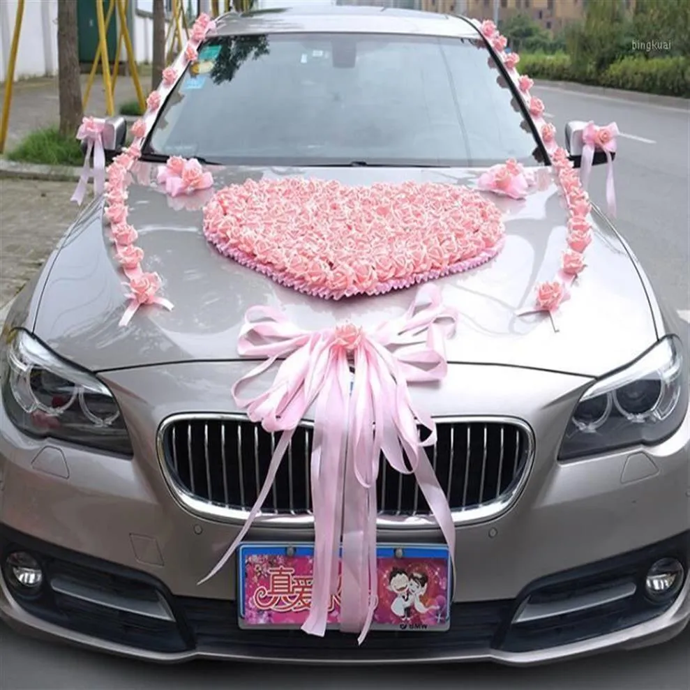 Dekoracja samochodów ślubnych Zestaw kwiatowy PE sztuczne klamki do drzwi róż i lustro wsteczne dekorator samochodu ślubnego w kształcie serca 238y
