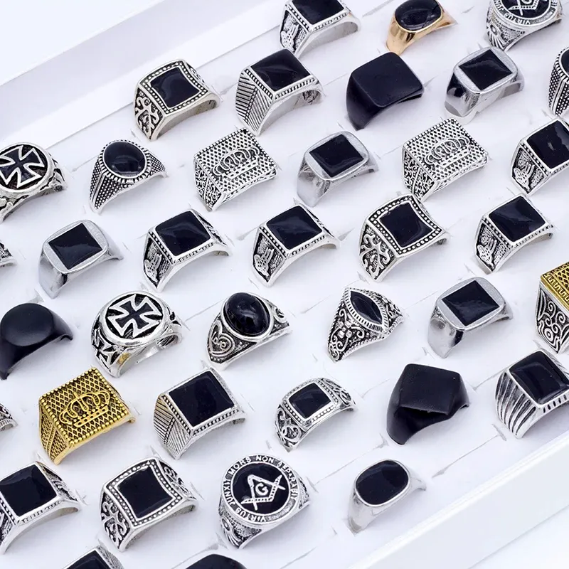 Rings 50 Pieces/lot Fashion Simple Style Black Square Ring Classic Ring Wedding Engagement Party Jewelry Classic for Men Women Gift