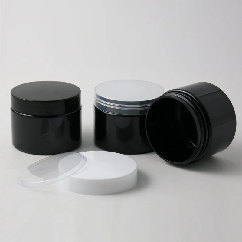 20 x 150g 5オンスの黒いプラスチックジャーと蓋をした化粧品の瓶の空の容器サンプルクリームジャーパッケージミアムク