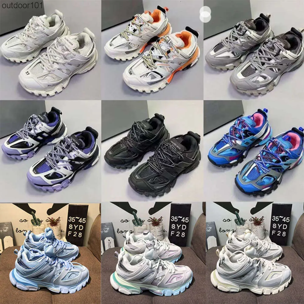 Sneakers décontractés et chaussures Designer de luxe BELENCIAGA Piste homme épais blanc noir net nylon imprimé en cuir triple s