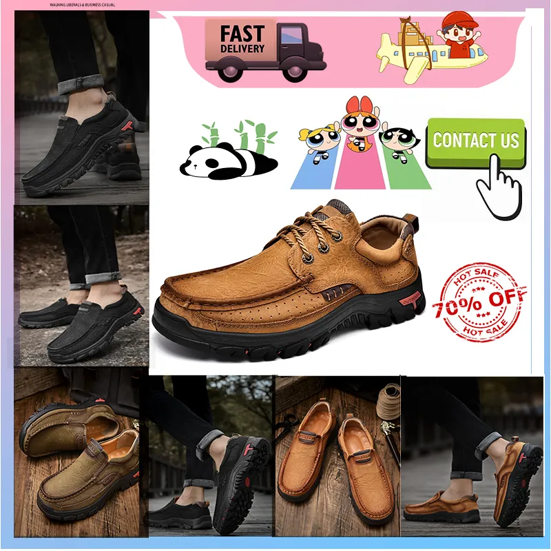 Designer Casual Platform Läder Vandring Lyxskor för läder överdimensionerade loafers Fashion French Style Anti Slitesistent Business Shoes Storlek 38-48