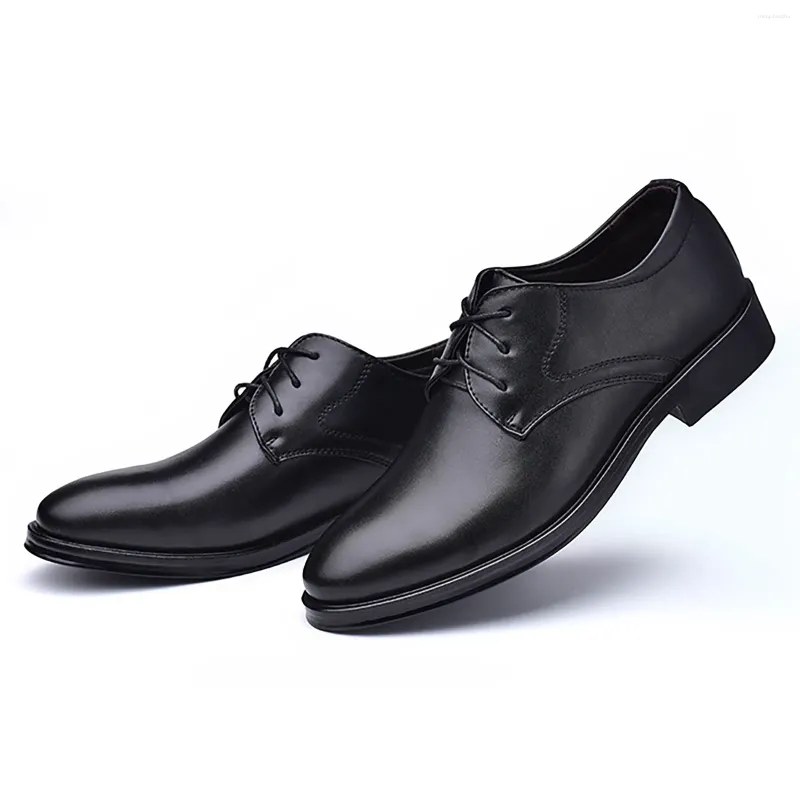 Zapatos de vestir de cuero británico para hombres, atuendo de negocios para hombres, jóvenes, puntiagudos, tacón cuadrado, transpirable, con cordones, calzado informal versátil