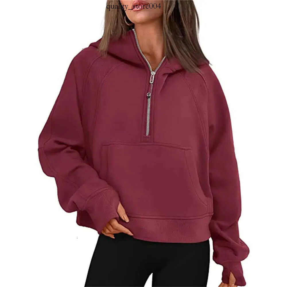 Lulumelon Sweats à capuche pour femmes Sweats à capuche Lulu Scuba Sweats à capuche surdimensionnés Demi-fermeture éclair Sweat-shirts courts en molleton Vêtements de sport avec poches Pouce 511