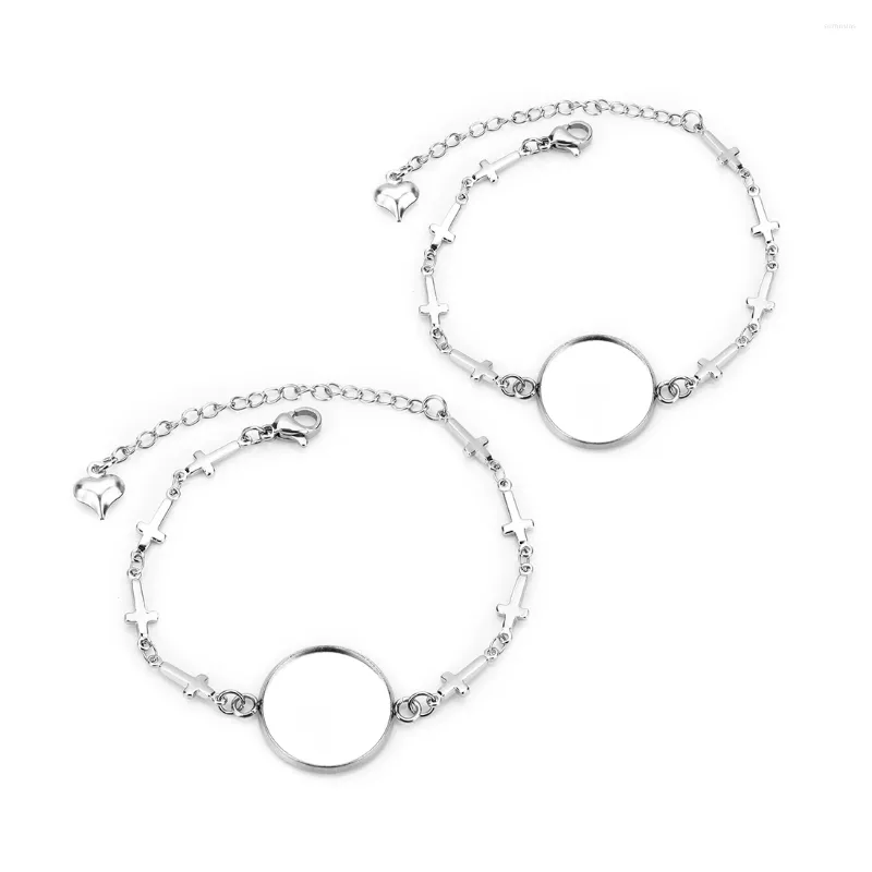 Charm Bracelets 5pcs 12/14/16/18/20mm Trendy High Quality Stainless Steel Gemstone Bottom Tray Cross Bracelet For Women Couple Jewelry Gifts