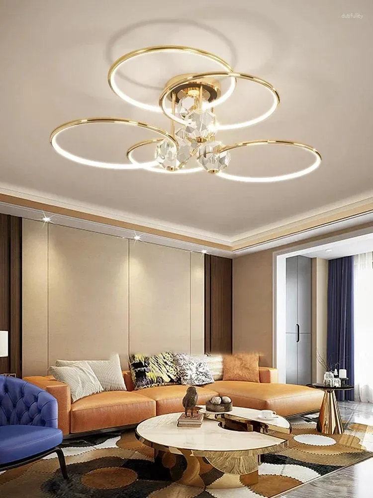 Chandeliers Crystal Led Chandelier Rings For Living Room Bedroom Home Modern Nordic Gold Plating Ceiling Lamp Luminaire Lighting