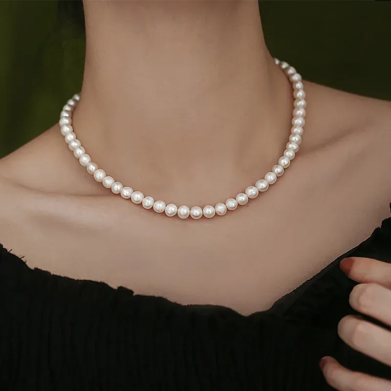 Halsband ädla temperament nära rund naturligt sötvatten pärla 14 k guldfylld kvinnlig kedjehalsband smycken för kvinnor bröllopspresent