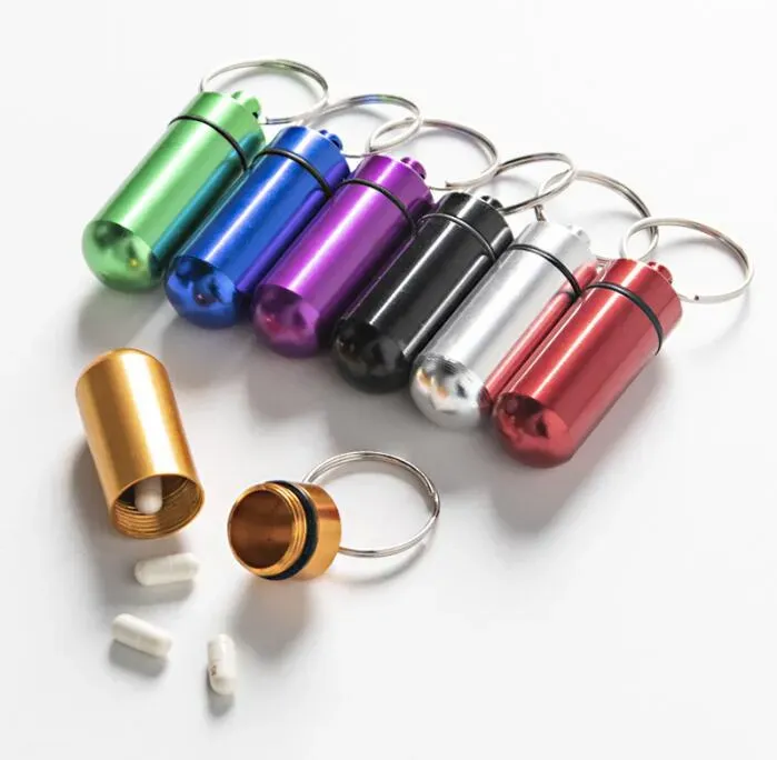 Waterproof Keychain Aluminum Pill Box Case Keychains Bottle Cache Holder Container keyring Medicine package Health Care